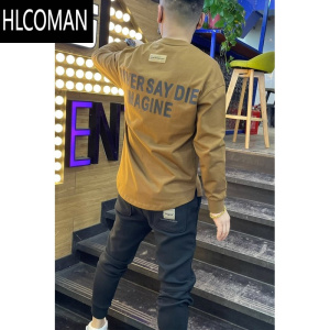HLCOMAN网红潮牌圆领卫衣男秋季新款字母休闲上衣服时尚燕尾开衩百搭长袖