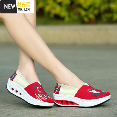 林先森2020新款女鞋韩版百搭夏季厚底帆布鞋女透气老北京布鞋小脏橘港风帆布鞋