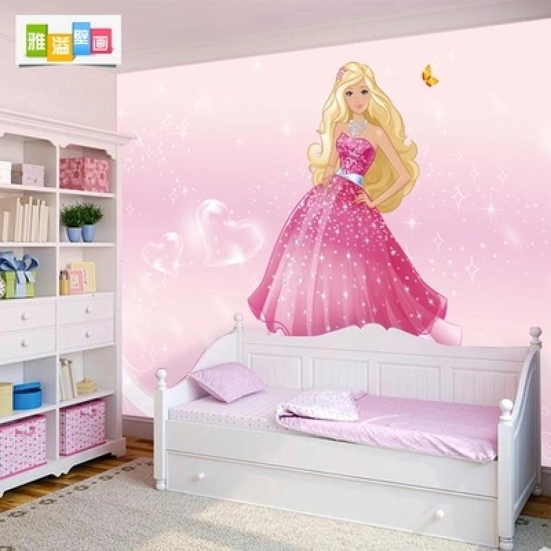 纯粉色公主房女生卧室墙纸无纺布卡通温馨儿童简约床头可爱壁纸画壹德
