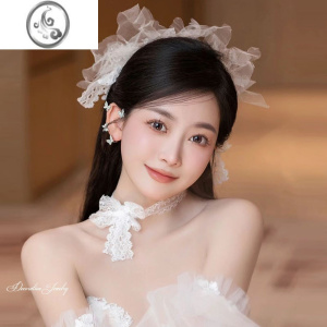 JiMi新款法式复古花朵头纱头饰森系新娘超仙婚纱摄影大气高级简约仙美 模特同款头饰
