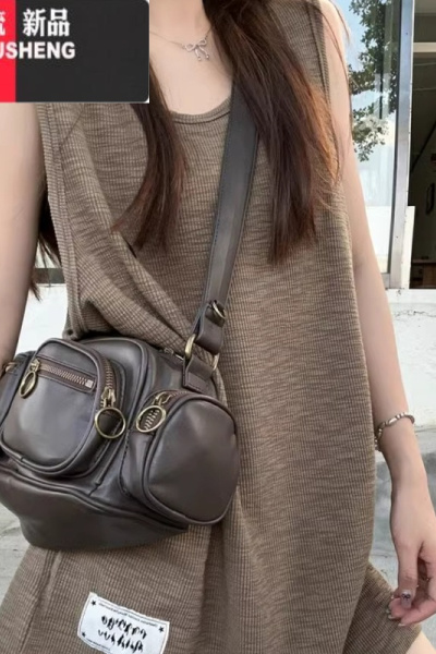 YIBUSHENG美式复古咖色吊带连衣裙女季新款宽松慵懒风休闲百搭无袖背心裙