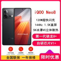 [全新]iQOO Neo8 16GB+1TB 夜岩 一代骁龙8+ 自研芯片V1+ 120W超快闪充 144Hz高刷 5G游戏电竞性能手机