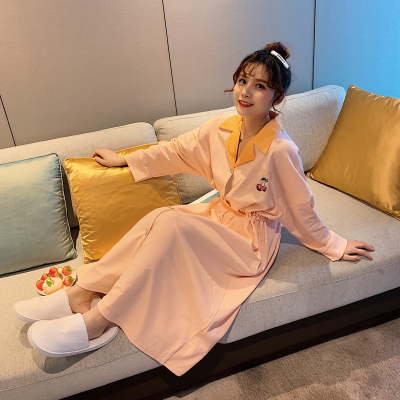Ideamini网红睡裙女春秋棉简约睡袍女中长款睡衣秋冬甜美浴袍可爱家居服