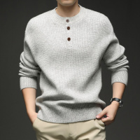 三粒扣圆领粗纺毛衣男秋冬新款时尚休闲百搭男士针织衫