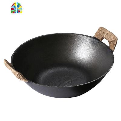 双耳炒菜大生熟铁锅老式熟铁锅加厚炒菜锅平底无涂层电磁炉燃气灶家用 FENGHOU 圆底加深40CM+木盖(7-10人炒锅