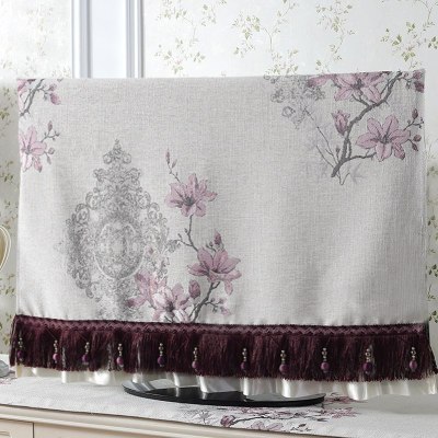 新中式55寸液晶电视机盖布防尘罩60寸曲面屏挂式欧式家用布艺32寸 芳华紫色电视机罩 65英寸(宽148*高90)