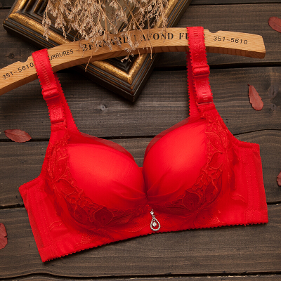 波迷娜(bomina)2021无磁大红色本命年文胸罩无钢圈喜庆结婚新娘聚拢