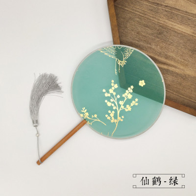 古风团扇中国风3D烫金欧根纱团扇汉服舞蹈古典双面透明扇子小圆扇三维工匠牡丹-红