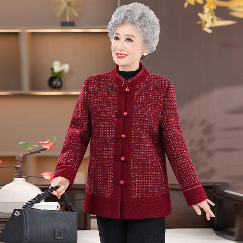 中老年秋冬外套妈妈装时尚毛呢外套女60岁70老人奶奶太太秋装衣服