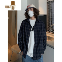 YANXU 日系复古vintage格子长袖衬衫男 百搭情侣宽松衬衣潮