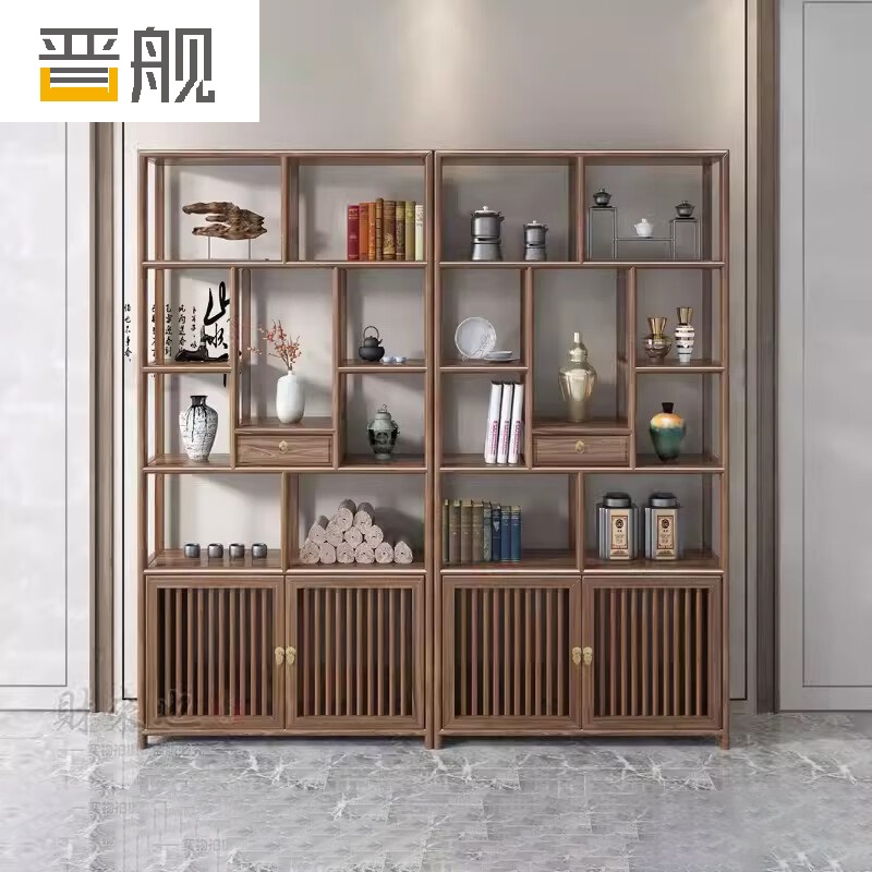 晋舰博古架多宝阁茶叶架子新中式客厅办公室隔断置物架在水一方博古架