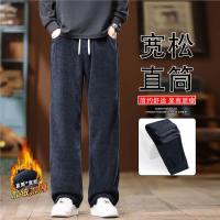 秋冬新款美式痞帅直筒工装裤男厚款加绒宽松大码裤男士休闲裤