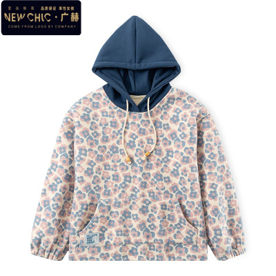 广赫尔给拼接可爱印花连帽设计感卫衣女韩版宽松冬季外套女加绒加厚夹克