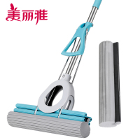 美丽雅 胶棉拖家用地板清洁干湿两懒人免手洗双排轮挤水拖把34CM (赠替换头1个)