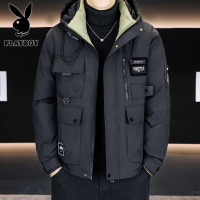 花花公子新款高品质冬季新款户外帅气防寒服三防连帽加厚羽绒棉男装夹克外套