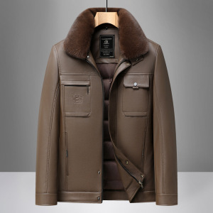 冬季新款白鸭绒皮羽绒服男中长防寒大保暖羽绒服外套