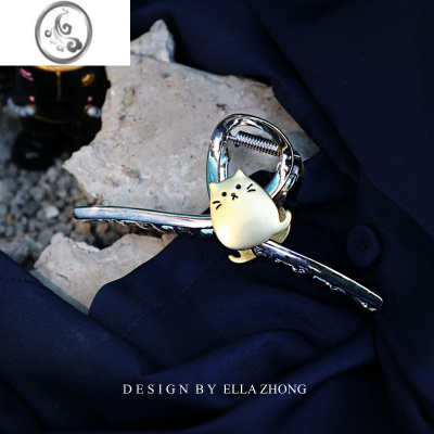 JiMi小众可爱~猫咪盘发抓夹子高级感发夹韩国发饰头饰超仙百搭鲨鱼夹