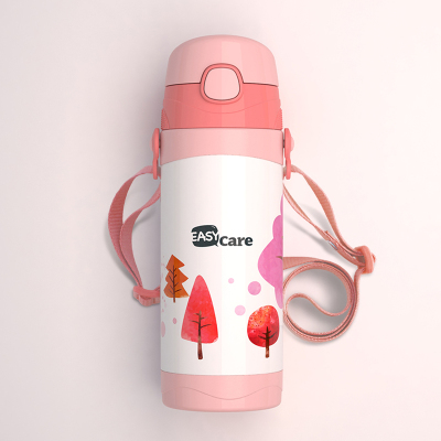 伊斯卡尔(EasyCare)420ml儿童保温杯水杯婴儿宝宝吸管杯学生水壶学饮杯粉色