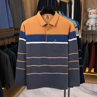 莫代尔色织长袖男士t恤秋季新款商务翻领拼色polo衫男