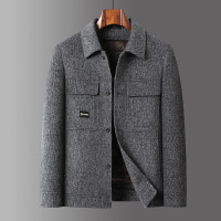 脱卸羽绒内胆翻领双面呢羊毛茄克青年男士秋冬款双面呢羊毛厚外套