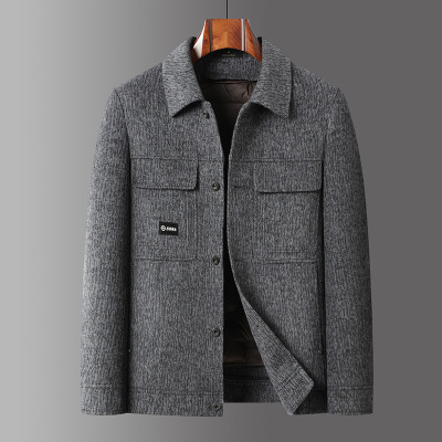 脱卸羽绒内胆翻领双面呢羊毛茄克青年男士秋冬款双面呢羊毛厚外套