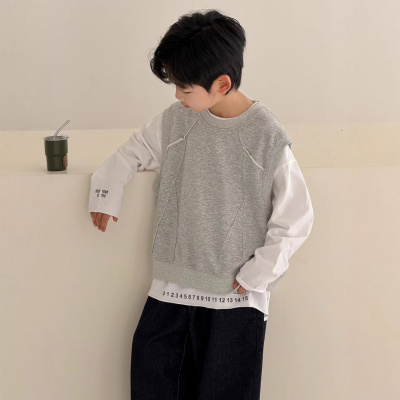 男童春季套装2026新款中大童帅气春秋款儿童T恤马甲两件套_501