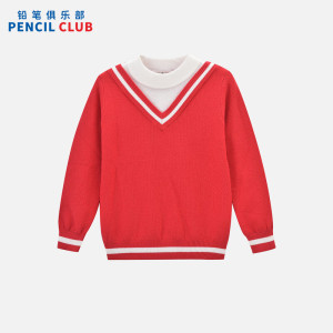 [1件3折]铅笔俱乐部童装2025秋装新款女童毛衣中大童假两件针织衫儿童圆领毛衫