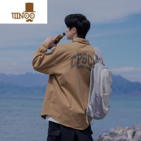 YANXU卡其色工装衬衫男日系复古潮牌长袖衬衣青少年休闲宽松外套