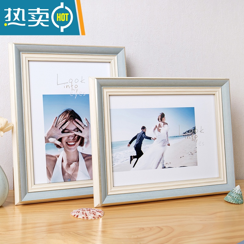 敬平美式相框摆台欧式复古相架挂墙定制画框7 8寸婚纱照全家福洗照片 8057蓝色 8k(内径26.5*38)挂墙