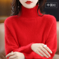 貂绒毛衣女装秋冬新款半高领玉米粒宽松加厚短款羊毛衫针织打底衫