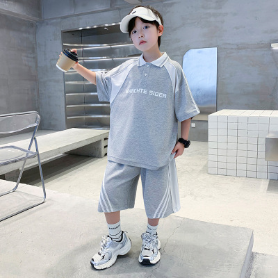 男童夏装套装2026新款运动中大儿童夏季男孩短袖POLO衫两件套帅气