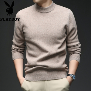花花公子品牌冬新款圆领纯色羊毛衫男士毛衣保暖经典好搭打底衫中青年男装