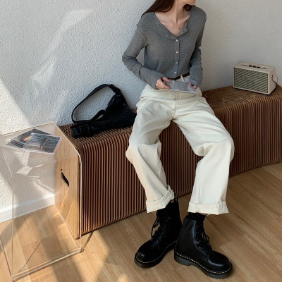 广赫时髦炸街高腰显瘦白色牛仔裤女阔腿直筒秋季百搭休闲裤子牛仔裤