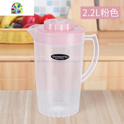 塑料冷水壶大容量耐热家用凉水壶豆浆果汁花茶壶可高温扎壶凉水杯 FENGHOU 2.2升单壶-北欧粉烧水壶