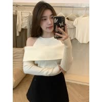 露肩挂脖长袖针织衫毛衣早秋季新款韩版女毛衣长袖学生上衣潮