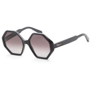 FERRAGAMO/菲拉格慕女士几何造型黑醋酸纤维灰镜片UV防晒太阳镜