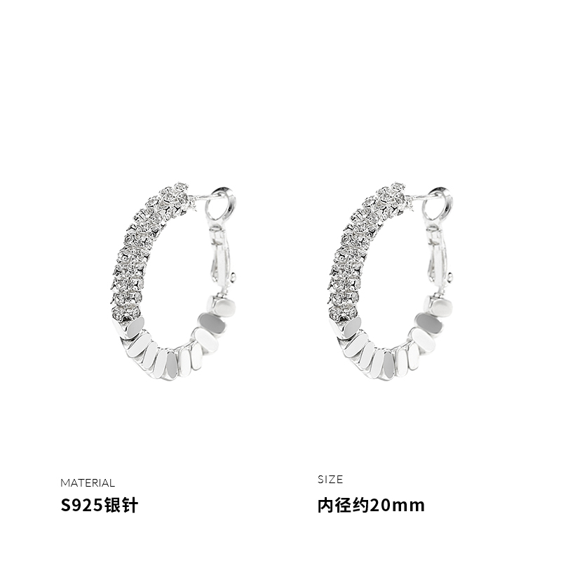 925纯银冰晶碎银子银针耳圈女耳钉耳环耳饰网红小众潮送女朋友老婆情人节七夕生日礼物