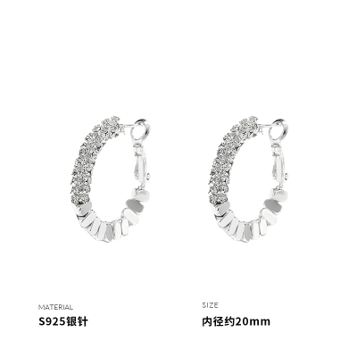 925纯银冰晶碎银子银针耳圈女耳钉耳环耳饰网红小众潮送女朋友老婆情人节七夕生日礼物