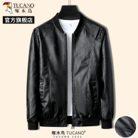 啄木鸟男士春季新款皮衣中年防风休闲爸爸装棒球领夹克外套上衣C