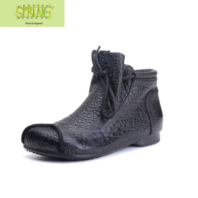 2019春秋款民族原创复古手工真皮女短靴系带舒适帅气马丁女士靴子语娄