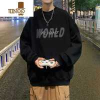 YANXUvintage美式圆领卫衣男潮牌oversize加绒加厚长袖打底衫
