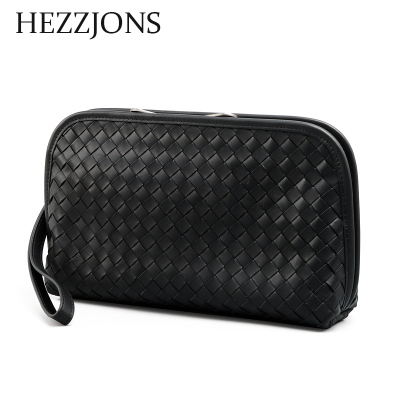 赫泽琼斯HEZZJONS正品编织手包男进口意大利牛皮手腕包青年时尚休闲潮流手机包男神个性英伦奢侈品手拿包黑色进口意大利牛皮