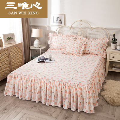 三唯心家纺韩版小清新40s全棉床裙单件纯棉小碎花床罩床套1.2/1.5米1.8m米荷叶花边床裙