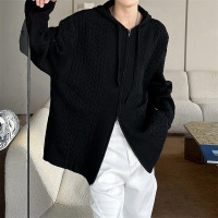 毛衣男春秋连帽针织开衫外套男日系慵懒风线衣宽松百搭双拉链毛衣