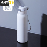 三维工匠带吸管式的保温杯大人ins原宿风简约少女学生便携网红韩版水杯子 白色-450