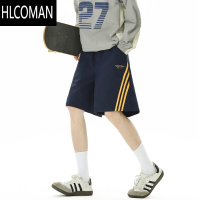 HLCOMAN美式条纹速干休闲短裤男女夏季潮牌青少年oversize百搭运动五分裤