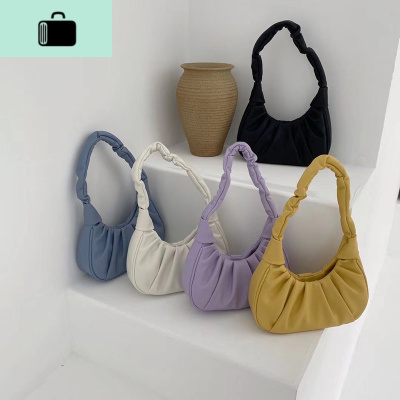 甜美新月包软面轻便可爱少女包褶皱云朵包韩版流行时尚手提腋下包NEW LAKE女士单肩包