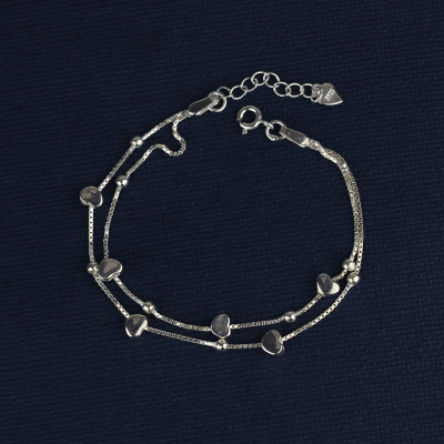 福利特价银手串森系礼物学生韩版手饰个性简约双层爱心纯银手链送女朋友老婆情人节七夕生日礼物