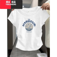 YIBUSHENG大码胖mm正肩t恤短袖女季洋气灰色圆领褶皱卡腰显瘦上衣