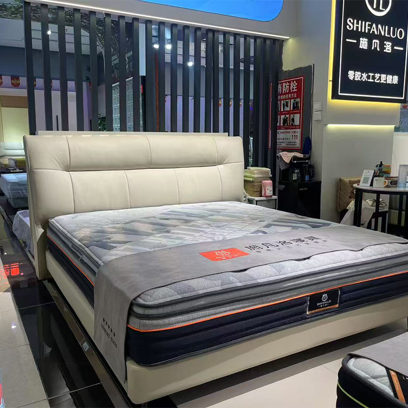 科朔头层牛皮床现代简约皮床工厂展厅实拍轻奢风网红床L369
